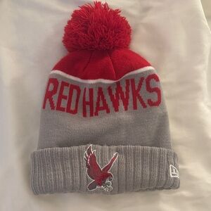 Montclair State University Embroidered Red Hawks Knit Cuff Wool Blend Pom Beanie